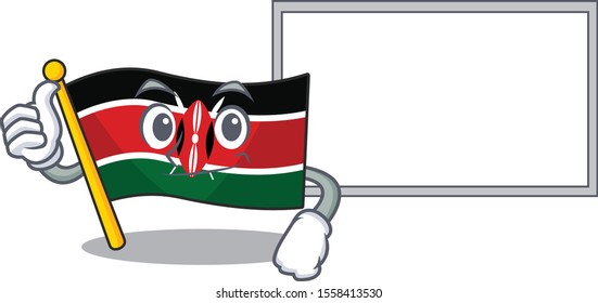 Flag kenya thumbs up with board cartoon with character happy