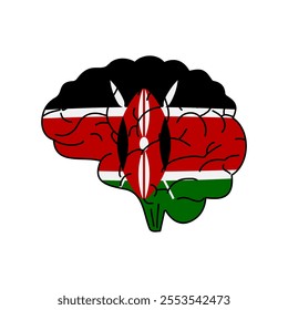 Flag of Kenya. Vector illustration of a combination of a human brain with a country flag on a white background.