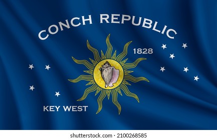 Flag of Key West, Florida, USA. Realistic waving flag of Key West vector background.