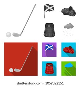 Flag, kilt, rainy weather, cap.Scotland country set collection icons in monochrome,flat style vector symbol stock illustration web.