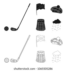 Flag, kilt, rainy weather, cap.Scotland country set collection icons in black,outline style vector symbol stock illustration web.