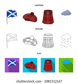 Flag, kilt, rainy weather, cap.Scotland country set collection icons in cartoon,outline,flat style vector symbol stock illustration web.