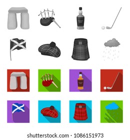 Flag, kilt, rainy weather, cap.Scotland country set collection icons in monochrome,flat style vector symbol stock illustration web.