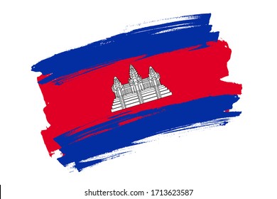 Flag of the Kingdom of Cambodia. Cambodia tricolor brush concept. Kampuchea flag horizontal vector Illustration isolated on white background.  