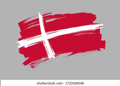 Flag of the Kingdom of Denmark. Denmark banner brush concept. Horizontal vector Illustration isolated on gray background.  