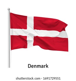 Flag of the Kingdom of Denmark in the wind on flagpole, vector