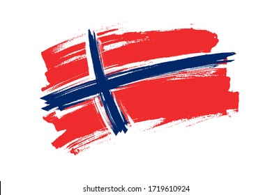 Flag of the Kingdom of Norway. Norway banner brush style. Horizontal vector Illustration isolated on white background.  