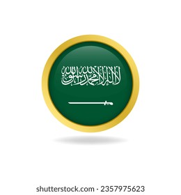 flag of Kingdom of Saudi Arabia with golden frame, circle round glossy button, vector design, editable eps file