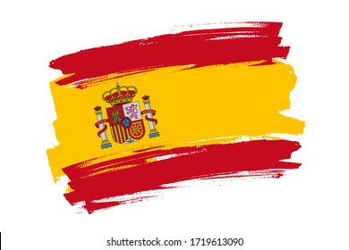 Flag of the Kingdom of Spain. Spain tricolor brush concept. Horizontal vector Illustration isolated on white background.  