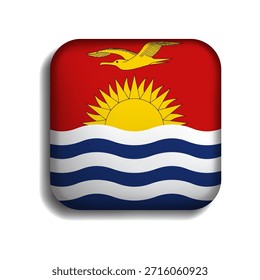 Bandera del Botón de Kiribati con la sombra. Icono 3D. La forma cuadrada