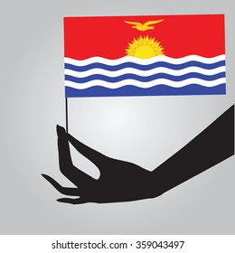 Flag of Kiribati in a female hand. Vector illustration.