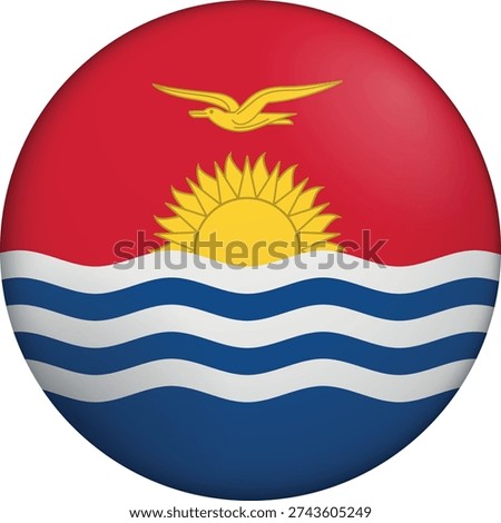 Flag of Kiribati. Glossy circular flag. Button appearance. 3D Icon Design with depth. Professional, tactile look. Perfect for representing national identity in digital interfaces and perfect for websites