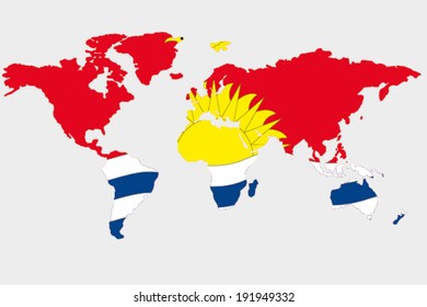 The flag of Kiribati in the outline of the world