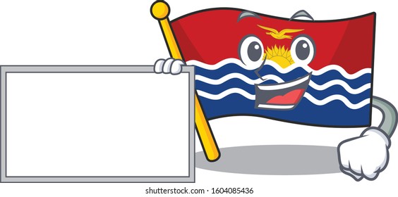 Flag kiribati Scroll with board cartoon mascot design style