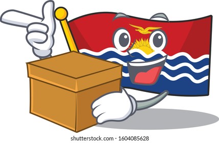Flag kiribati Scroll cartoon character bringing a box