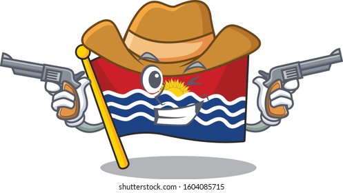 Flag kiribati Scroll mascot performed as a Cowboy with guns
