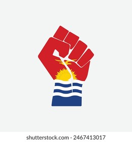 Flag of Kiribati in the shape of raised hand sign isolated on background. Fist symbol modern, simple, vector, icon for website design, mobile app, ui. Vector Illustration