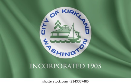 Flag of Kirkland, Washington, USA. Realistic waving flag of Kirkland vector background.