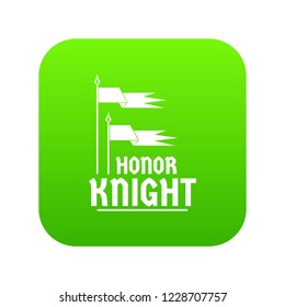 Flag knight icon green vector isolated on white background