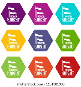 Flag knight icons 9 set coloful isolated on white for web