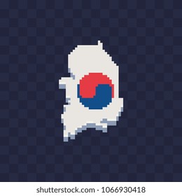 Flag of Korea country shape pixel art icon. Embroidery, sticker, mobile app and logo design. 8-bit. Isolated vector illustration.