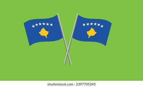 Flag of Kosovo, Kosovo cross flag design. Kosovo cross flag isolated on green background. Vector Illustration of crossed Kosovo flags.