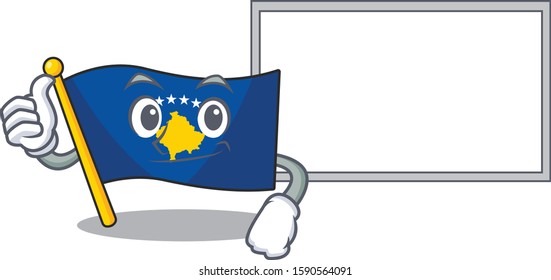 Flag kosovo cute cartoon character Thumbs up with board