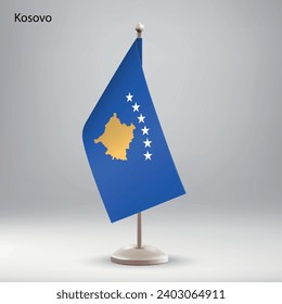 Flag of Kosovo hanging on a flag stand. Usable for summit or conference presentaiton