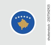 Flag of Kosovo (Republika Kosovo). Blue flag with the country outline on the map and stars. National symbol of the Republic of Kosovo.