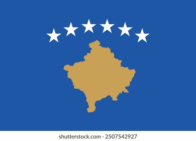 Flag of Kosovo (Republika Kosovo). Blue flag with the country outline on the map and stars. National symbol of the Republic of Kosovo.