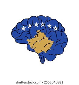 Flag of Kosovo. Vector illustration of a combination of a human brain with a country flag on a white background.