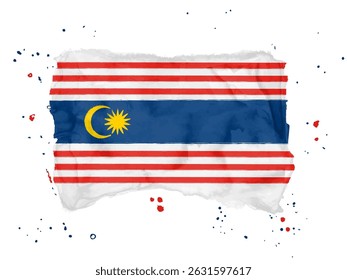Bandeira de Kuala Lumpur, fundo do traçado do pincel.  Bandeira Kuala Lumpur é a capital da Malásia sobre fundo branco. Aquarela estilo para o seu design, app, UI. EPS10
