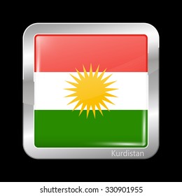 Flag of Kurdistan. Metallic Icon Square Shape. This is File from the Collection Flags of Asia