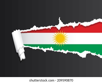 Flag of Kurdistan under ripped paper vector illustration.