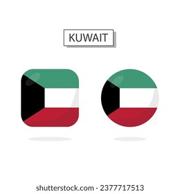 Flagge von Kuwait 2 Formen Symbol 3D Cartoon Stil.