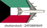 Flag of Kuwait with an airplane flying over it close up. Vector image.