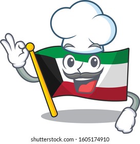 Flag kuwait cartoon character wearing costume of chef and white hat