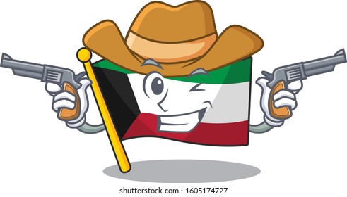 Flag kuwait dressed as a Cowboy having guns
