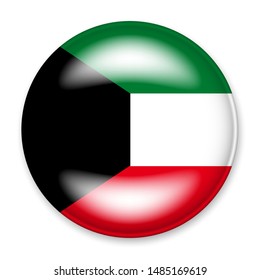 Flag of Kuwait in the form of a round button with a light glare and a shadow. 