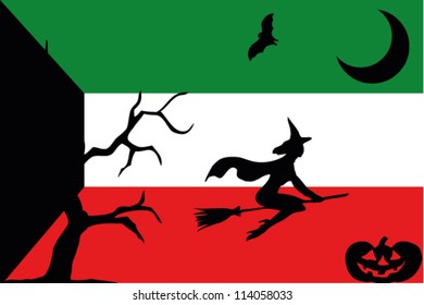 The flag of Kuwait with halloween silhouettes
