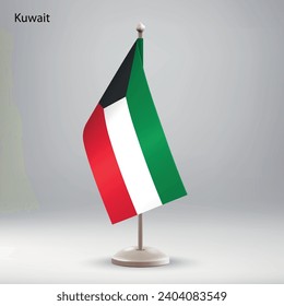 Bandera de Kuwait colgando en un puesto de bandera. Utilizable para la presentación en la cumbre o en la conferencia