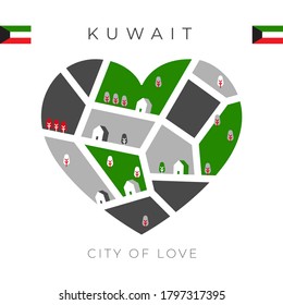 Flag of Kuwait with heart shaped landscape : Vector Illustration