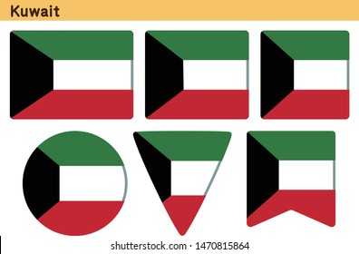 Flag of Kuwait. Flag icon set of six different shapes. Vector Illustration.