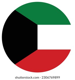 La bandera de Kuwait. Icono de marca. Color estándar. Bandera redonda. Ilustración del equipo. Ilustración digital. Ilustración vectorial.