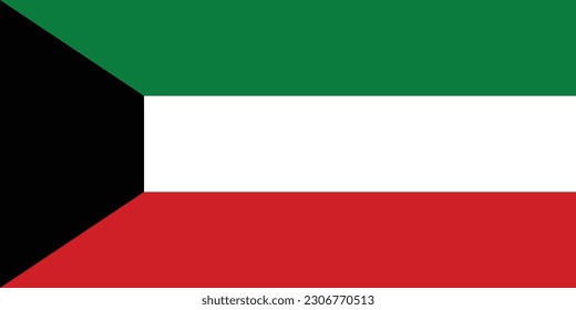 The flag of Kuwait. Flag icon. Standard color. Standard size. Rectangular flag. Computer illustration. Digital illustration. Vector illustration.
