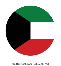 The flag of Kuwait. Flag icon. Standard color. Round flag. Computer illustration. Digital illustration. Vector illustration.