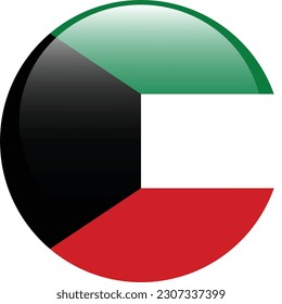 The flag of Kuwait. Flag icon. Standard color. Round flag. 3d illustration. Computer illustration. Digital illustration. Vector illustration.