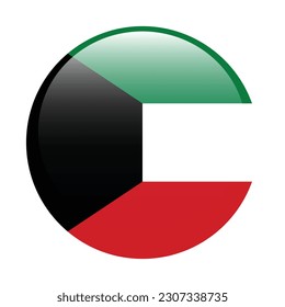 The flag of Kuwait. Flag icon. Standard color. Round flag. 3d illustration. Computer illustration. Digital illustration. Vector illustration.