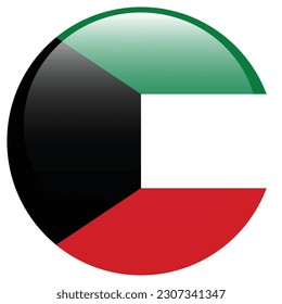 The flag of Kuwait. Flag icon. Standard color. Round flag. 3d illustration. Computer illustration. Digital illustration. Vector illustration.