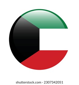 The flag of Kuwait. Flag icon. Standard color. Round flag. 3d illustration. Computer illustration. Digital illustration. Vector illustration.